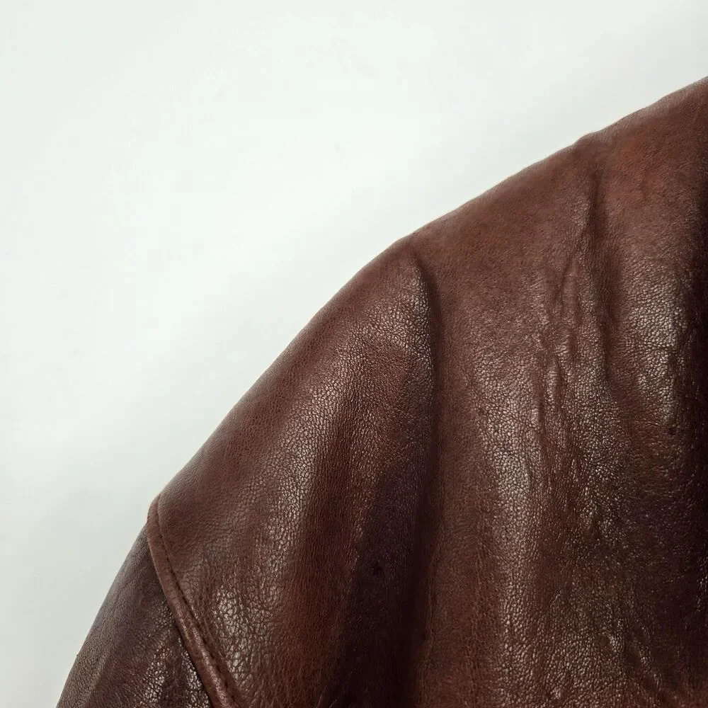 Vintage genuine lamb leather brown bomber jacket -‎ mens medium